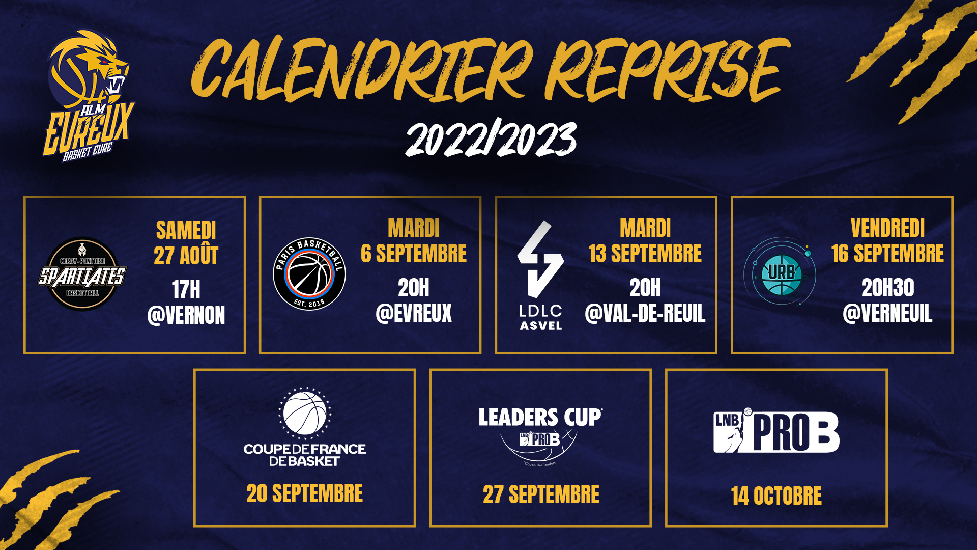 ALM Evreux Basket Eure | Pro B | Actualités | MAJ CALENDRIER REPRISE